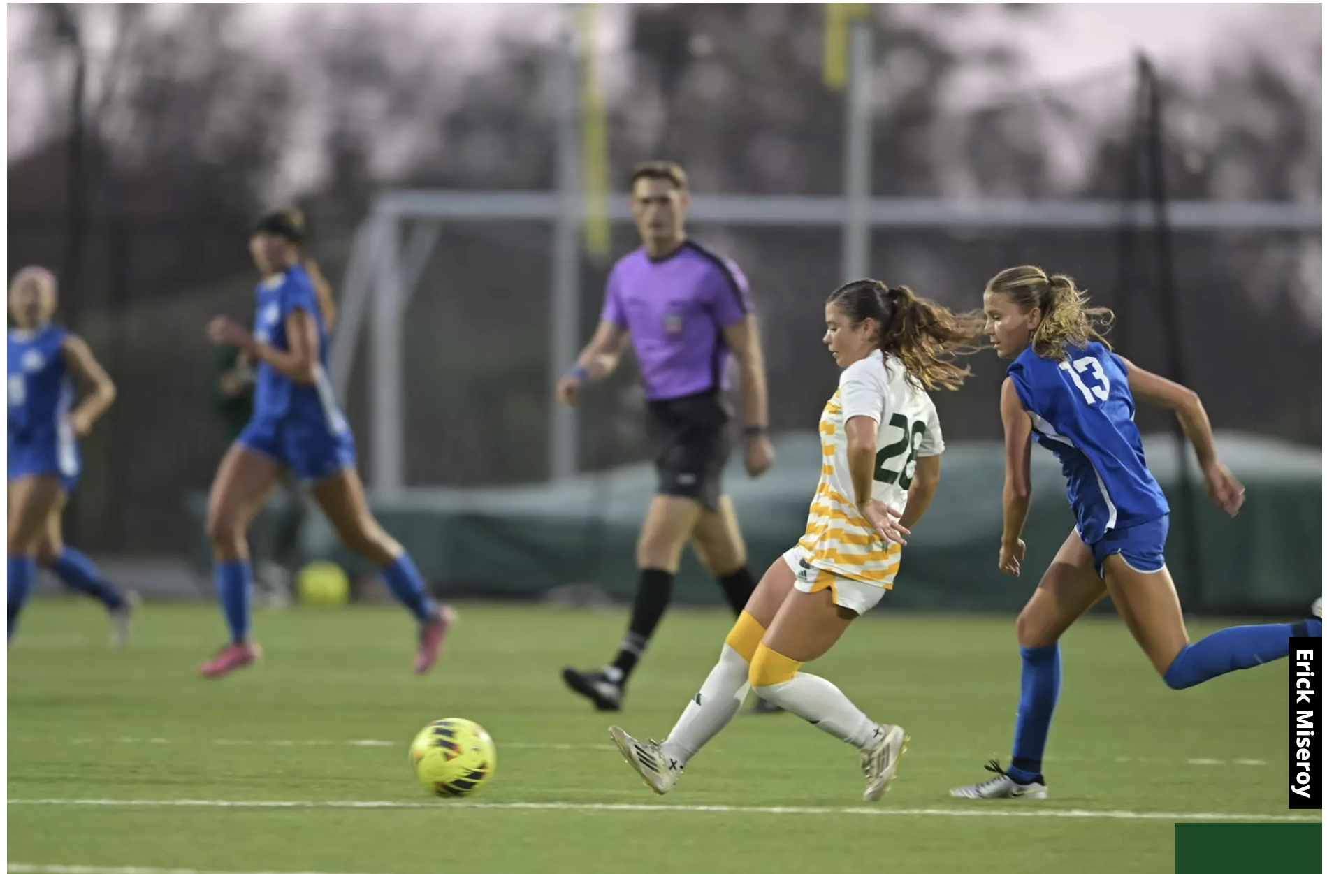 Senior Madison Hall playing at Cal State Monterey Bay, where they took home their fourth shutout victory.